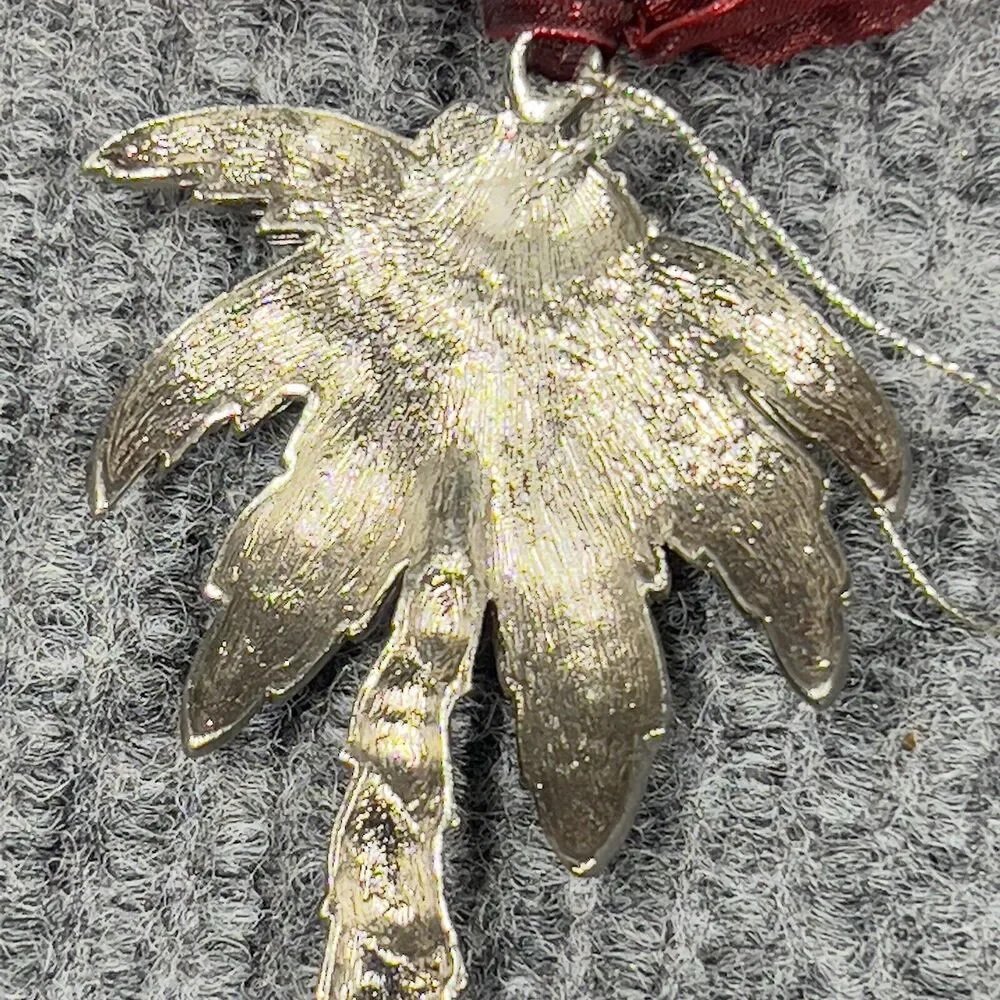 VTG Christmas Tree Ornament Cloisonne Silver Palm Tree Coconut Accents 4